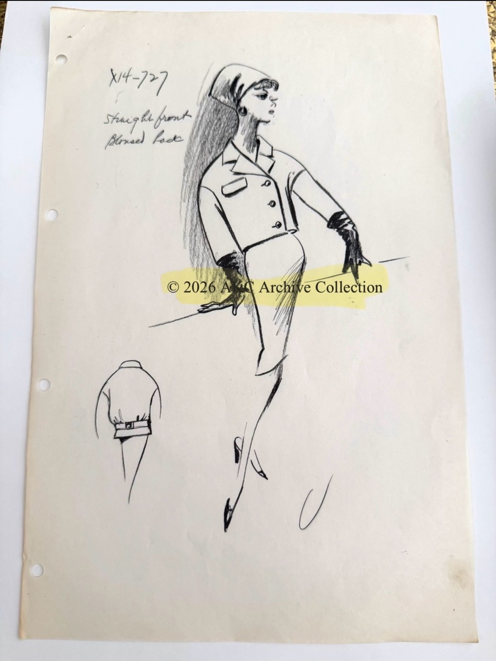 ESTOREL Vintage Original Fashion Illustration Signed Couture Atelier Drawing